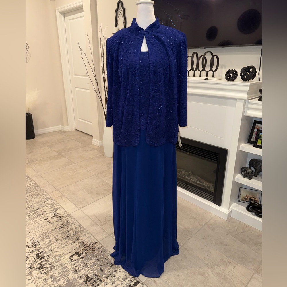 NWT Alex Evenings Royal Blue Beaded Evening Dress with Jacket Size 14W